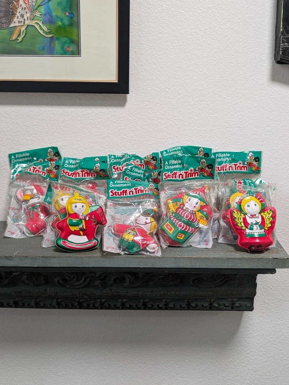 19 VTG Stuff N Trim Fillable Christmas Ornaments Made In USA Hard Plastic